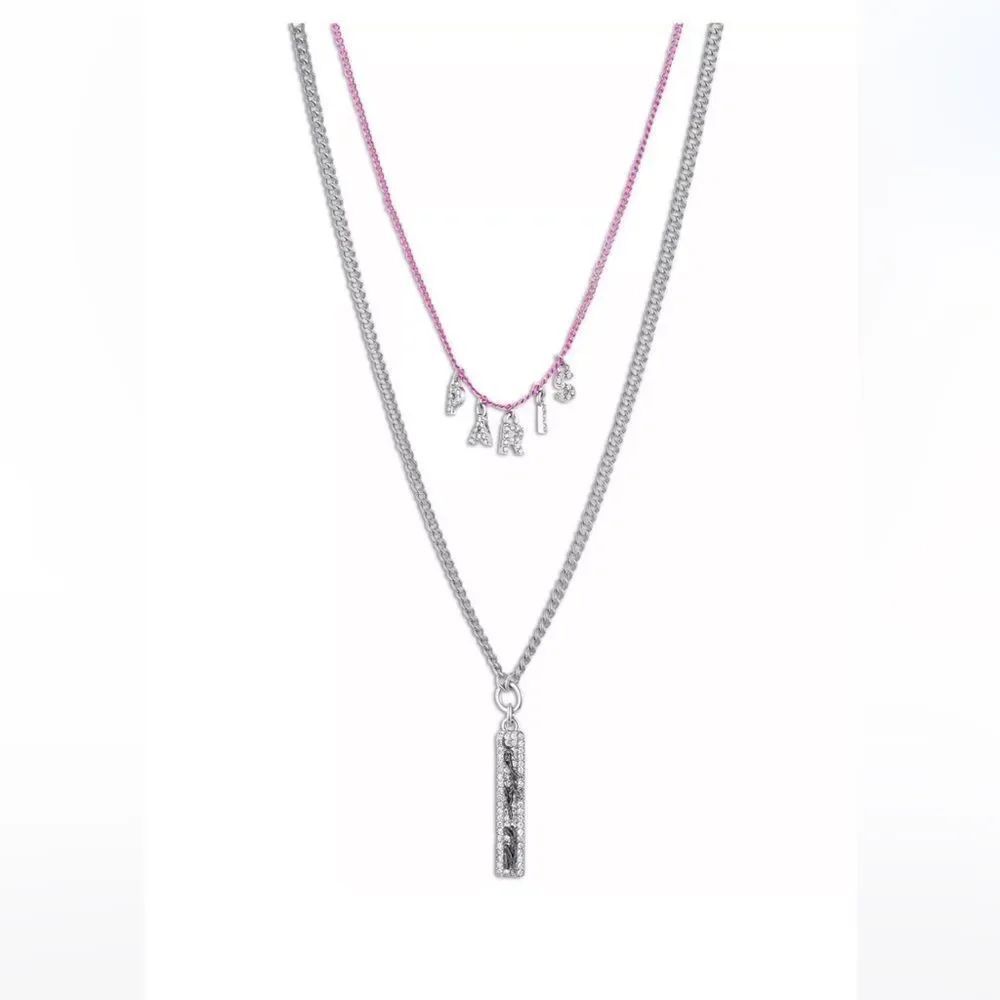 NWT KARL LAGERFELD PARIS Two-Tone Pavé Paris Layered Pendant Necklace